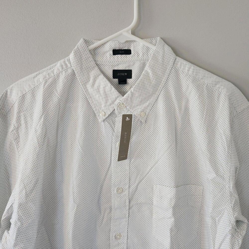 NEW J.Crew‎ Slim Fit Dot Pattern Front Button Down Shirt Size XL